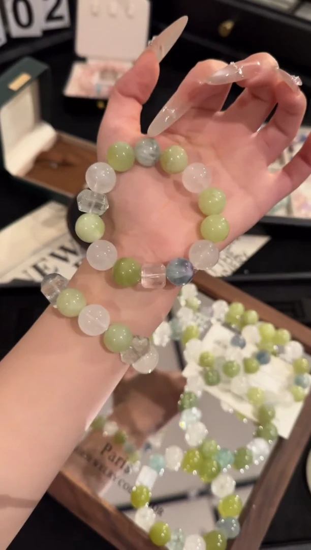 水晶手链合金岫玉多宝x2242