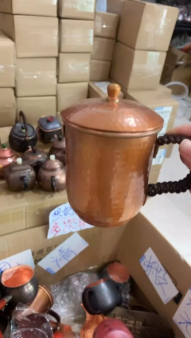 紫铜带盖双层茶缸子