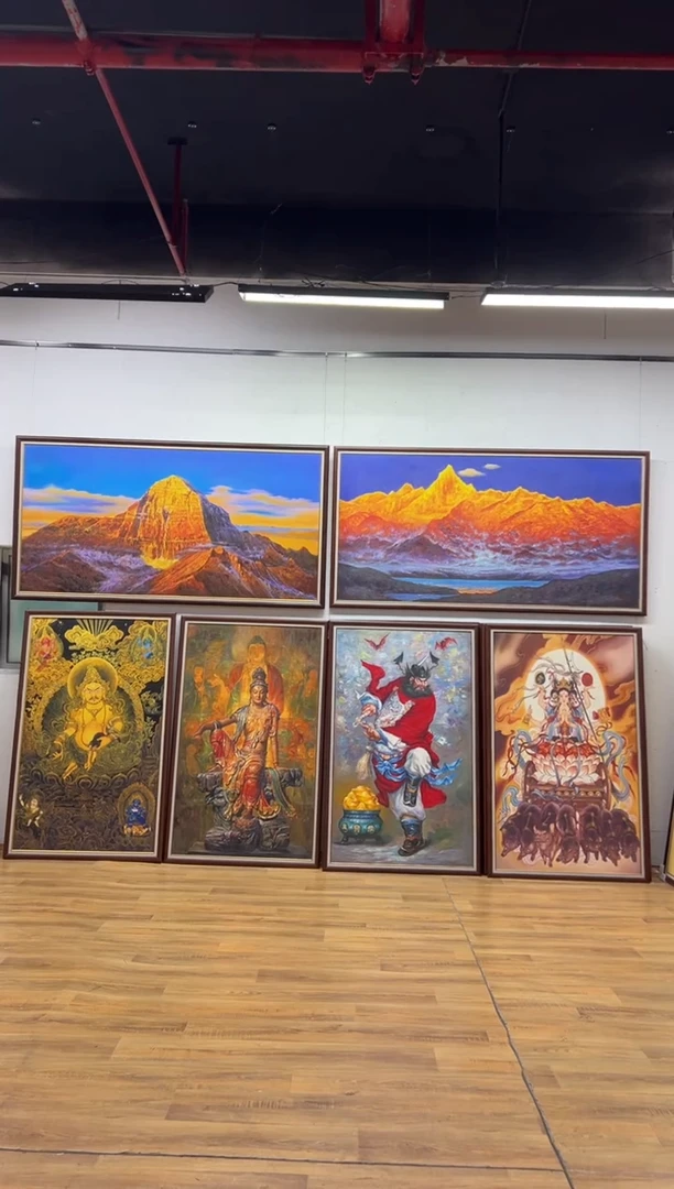 油画海***友【张俊龙】黄财神办公室客厅茶室供台挂画油画版画