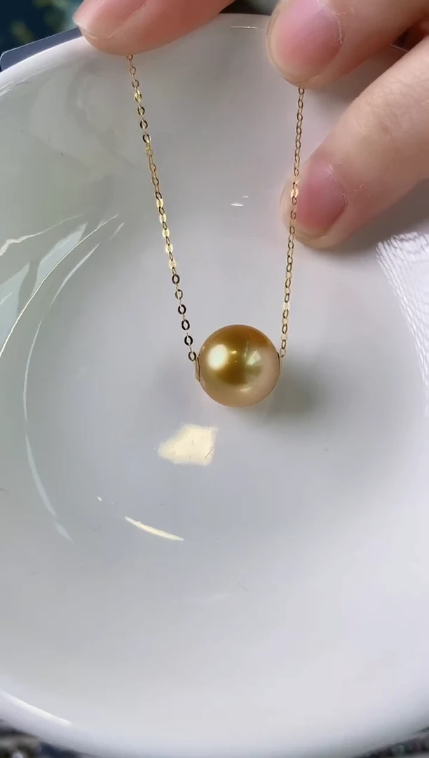 【闪购商品】海水珍珠项链18K金镶嵌11-12南洋金珍珠项链