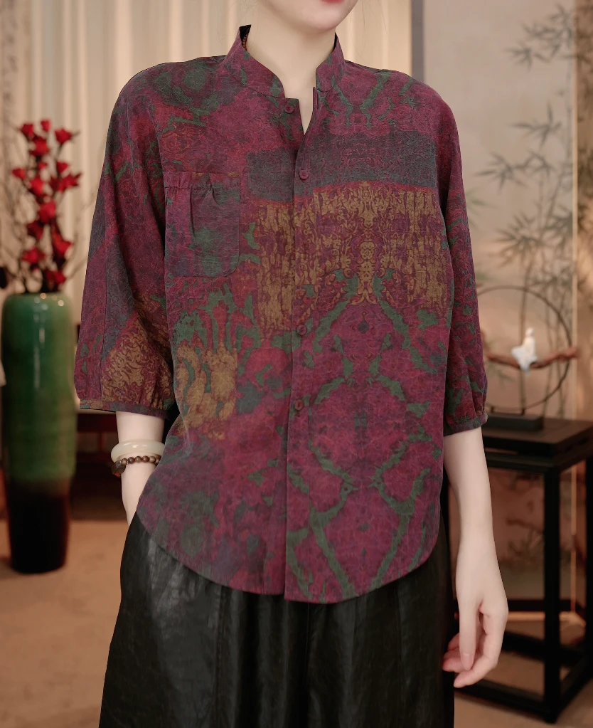 【莉莉高定】100%桑蚕丝 香云纱苏平段衬衫外套上衣(25026)