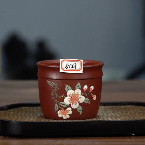 8127 宜兴紫砂龙血砂泥料堆绘花朵主人杯120ccNX