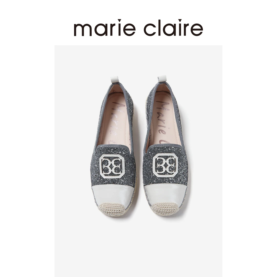 MC女鞋闪闪渔夫鞋25春软底坡跟亮片时髦单鞋marieclaire女鞋