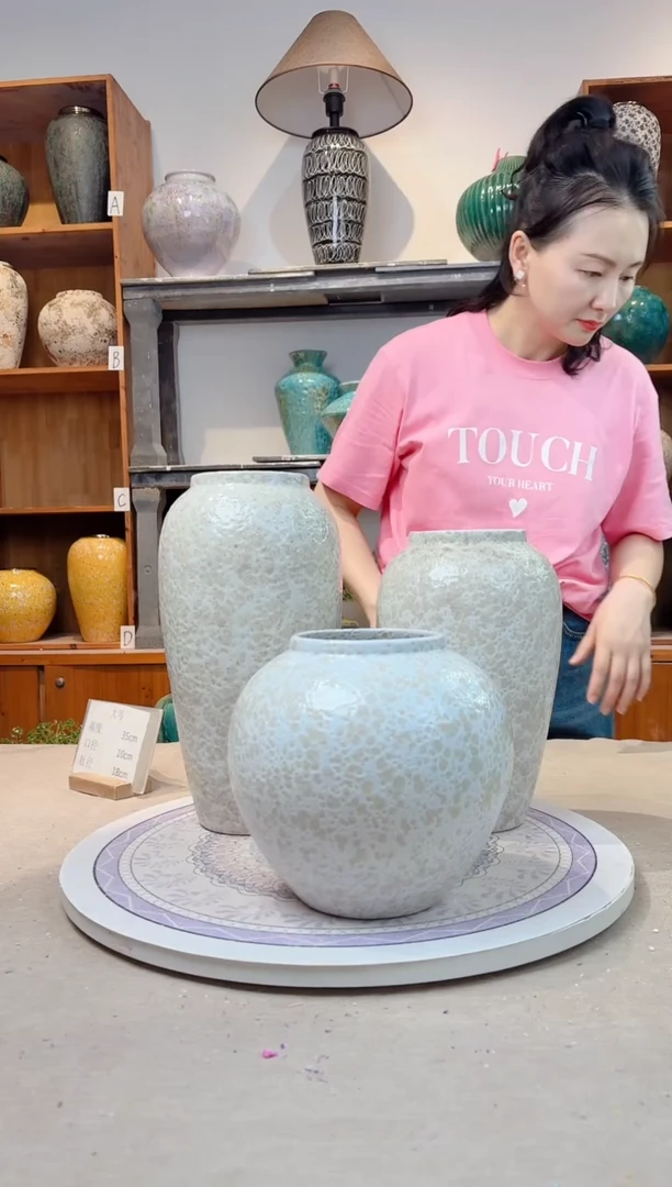 瓶陶瓷花瓶  茶白 三件套  正品