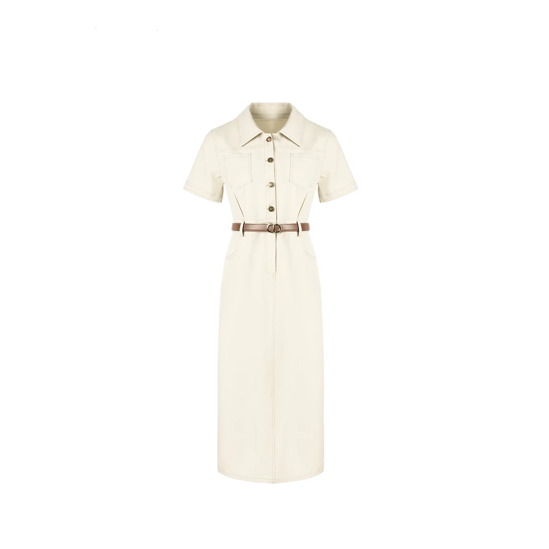 JOANOF【氧气日记】2025夏季气质POLO领高腰收腰显瘦中长款连衣裙