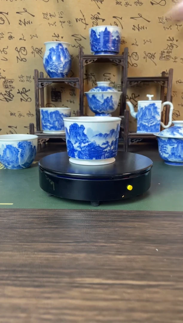 精工青花山水楼阁滕王阁图容天杯