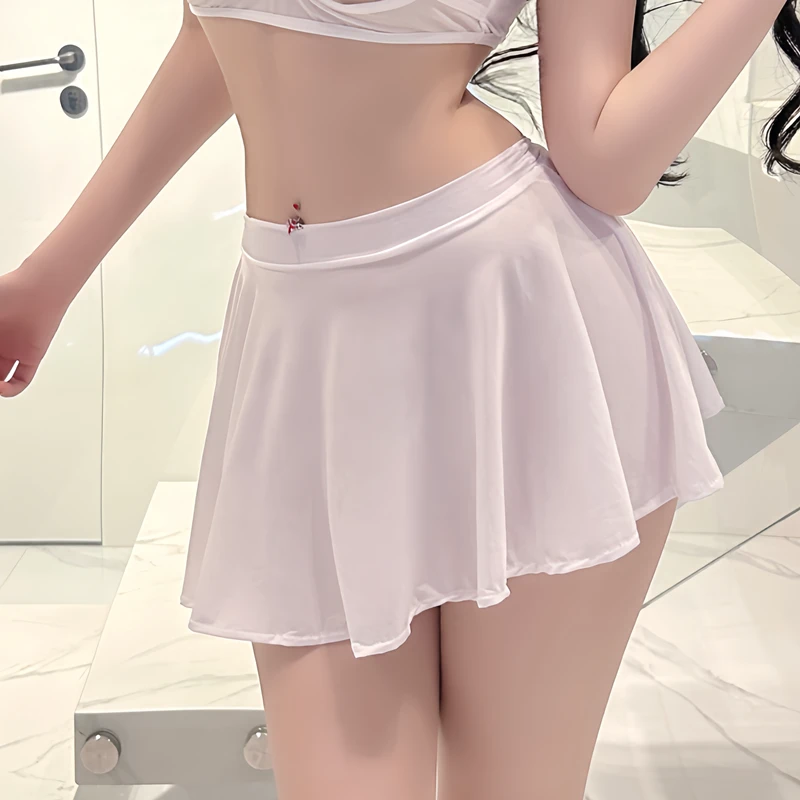 睡裙字裙性感超短裙可爱百褶裙半身裙弹力微透擦边女打底裙无内衬