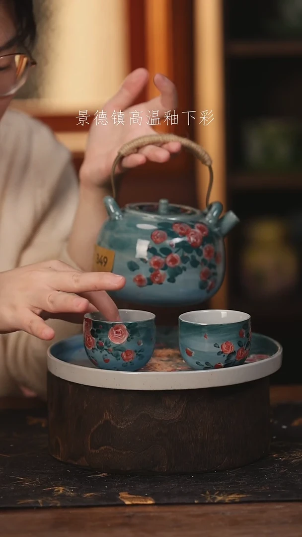 陶瓷景德镇高温釉下手绘陶瓷@L349@