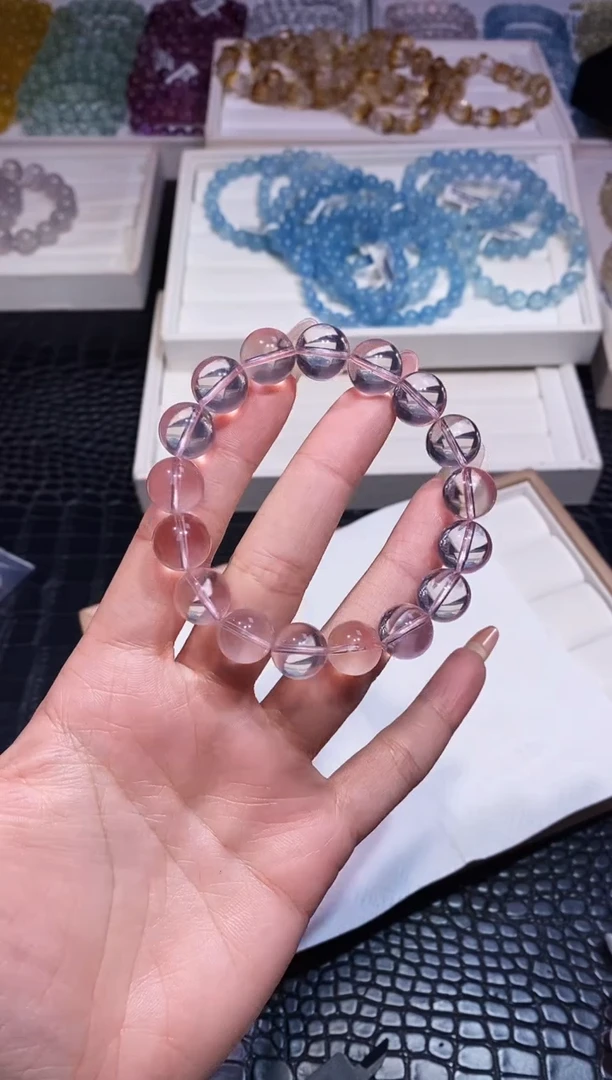 未镶嵌手串水晶全净冰橘粉12mm/多样性发一