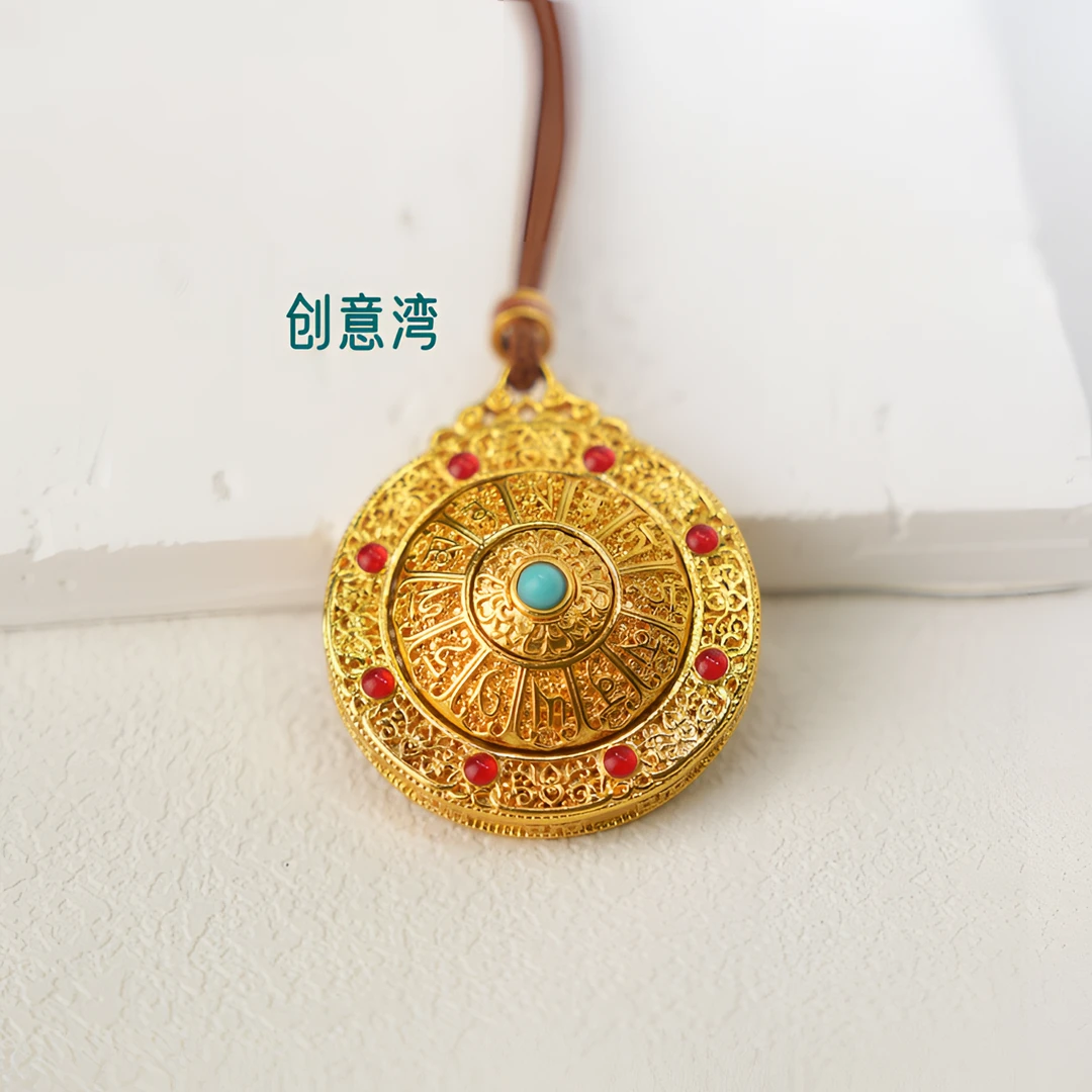 合金珐琅吊坠 六字双旋转珐琅罗盘项链吊坠编绳D2126