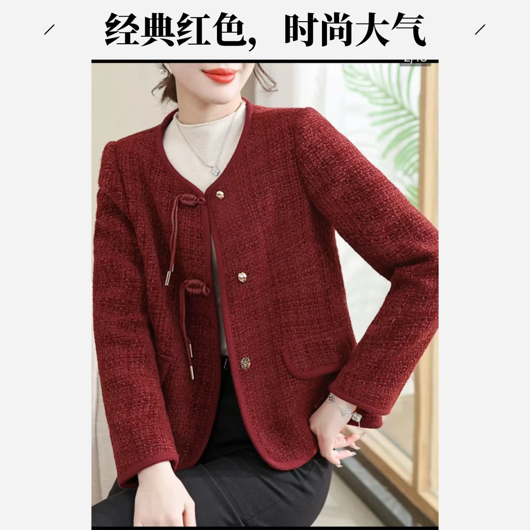 妈妈春装2025新款小香风外套新中式中老年女装春秋中国风红色上衣