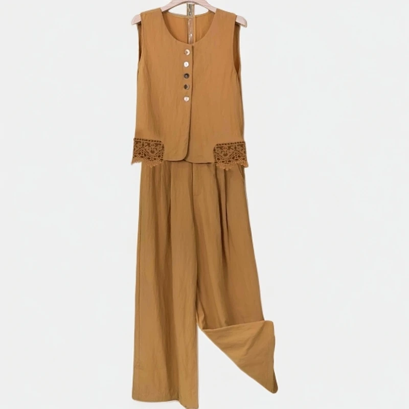 时尚套装2025新款韩版无袖背心马甲+宽松显瘦阔腿裤两件套M199