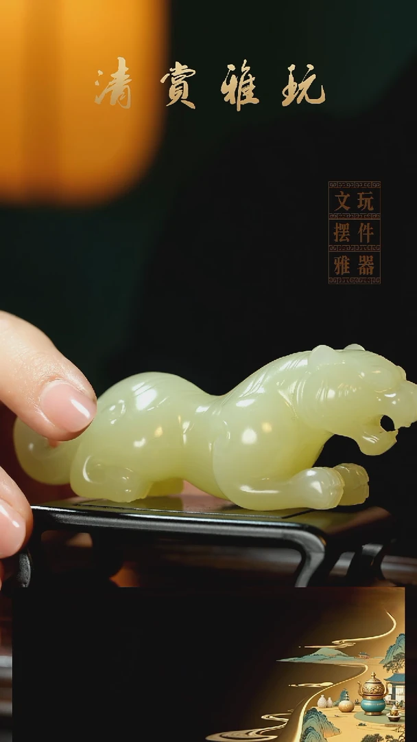 玉《伏虎》手把件摆件
