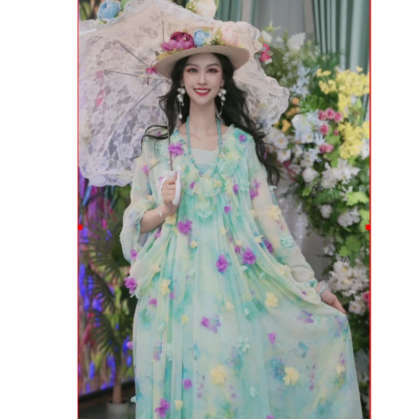 【蝴蝶仙子】国风国潮轻奢桑蚕丝气质宽松碎花女装连衣裙241D092