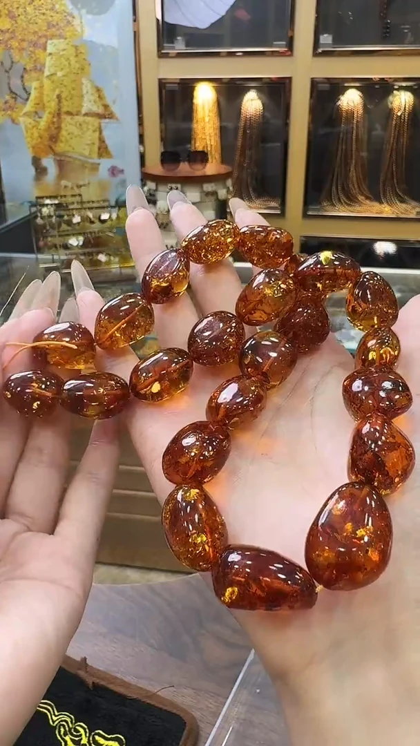 琥珀颈饰未镶嵌火花珀随形项链（大）