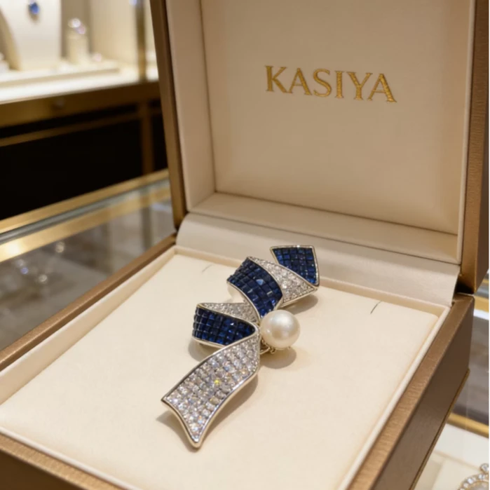 kasiya/卡思雅 铜合金胸针 轻奢时尚蓝丝带气质胸针百搭胸花
