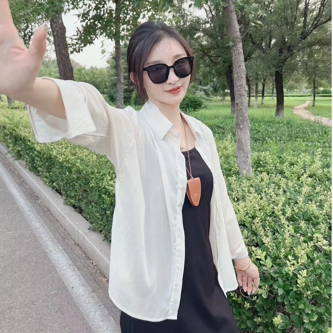 现货夏日新款糖果色清凉柔顺光泽质感衬衫百搭休闲宽松防晒空调衫