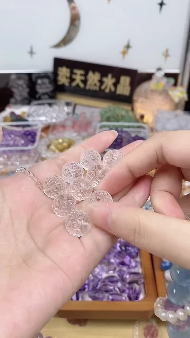 未镶嵌珠宝半成品水晶白水晶回纹珠12mm一颗装