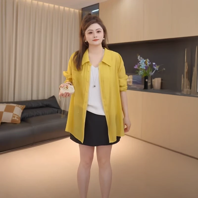 胖佳大码慵懒风宽松防晒衬衫外套女夏新款胖mm宽松显瘦遮肉衬衣