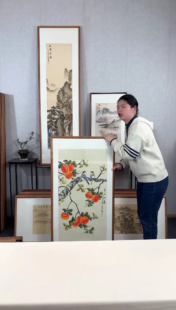 【闪购商品】国画手绘*事事如意*62*123cm实木框