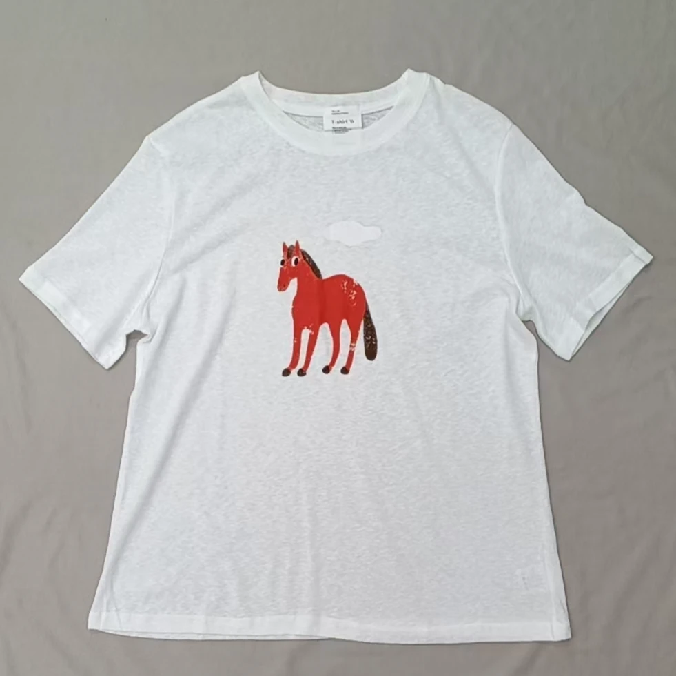 0251868夏季新款 时尚简约休闲舒适百搭款圆领短袖小马T恤