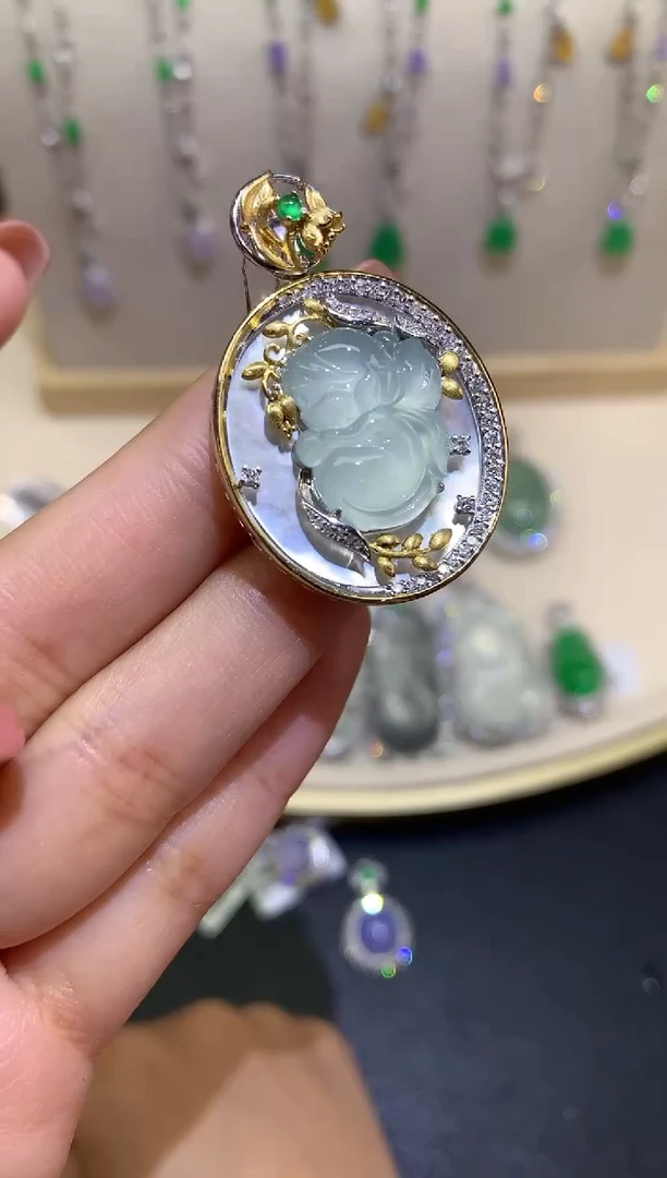 翡翠18K金镶嵌吊坠(不含链)吊坠A59|9800