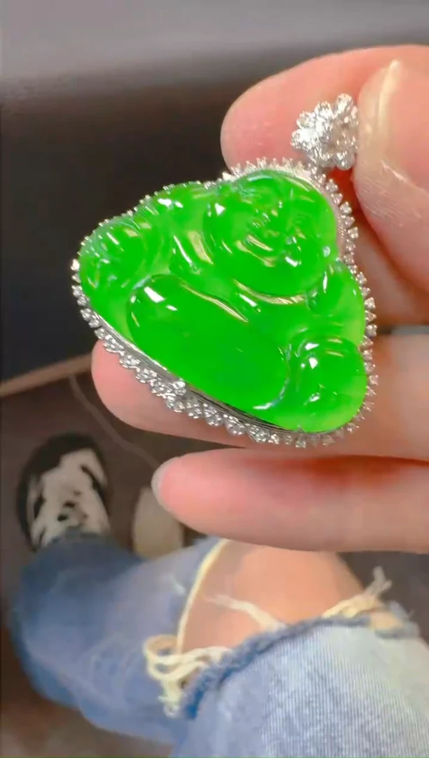 吊坠(赠链)18K金镶嵌翡翠天然A货翡翠