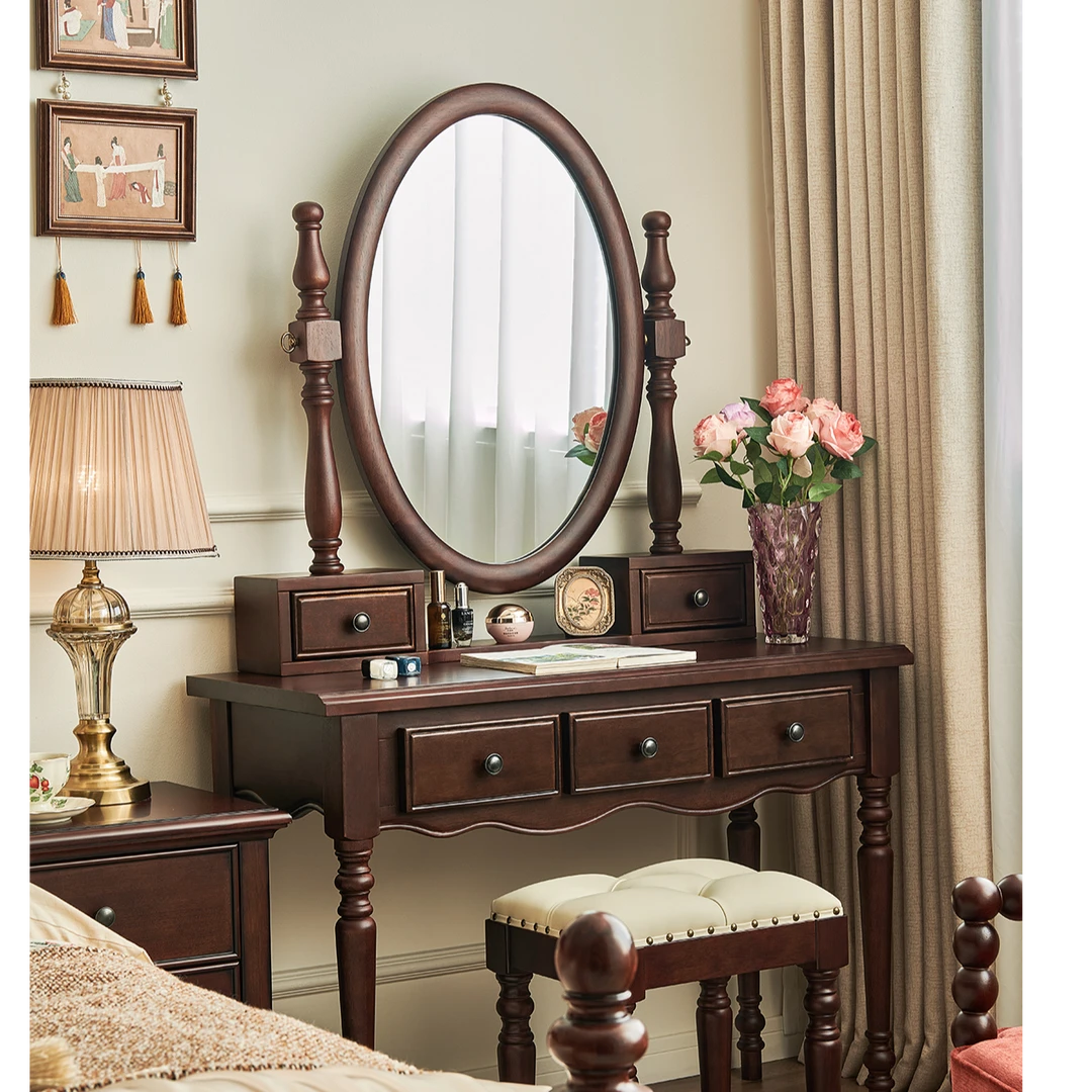 小美式简约美式乡村风格梳妆台高清复古怀旧小号化妆梳妆台化妆镜