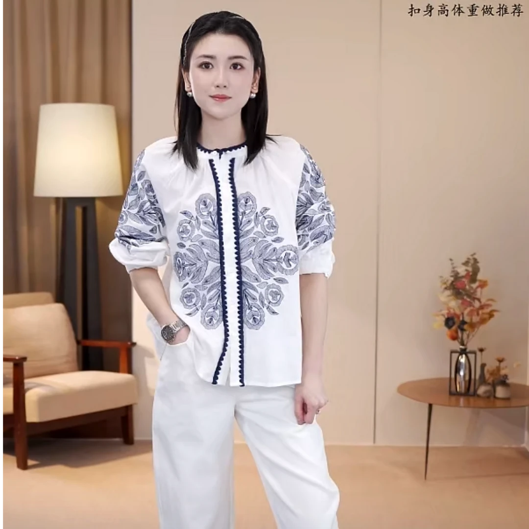 NIUNIU ·T-988 新款刺绣亚麻衬衫外套