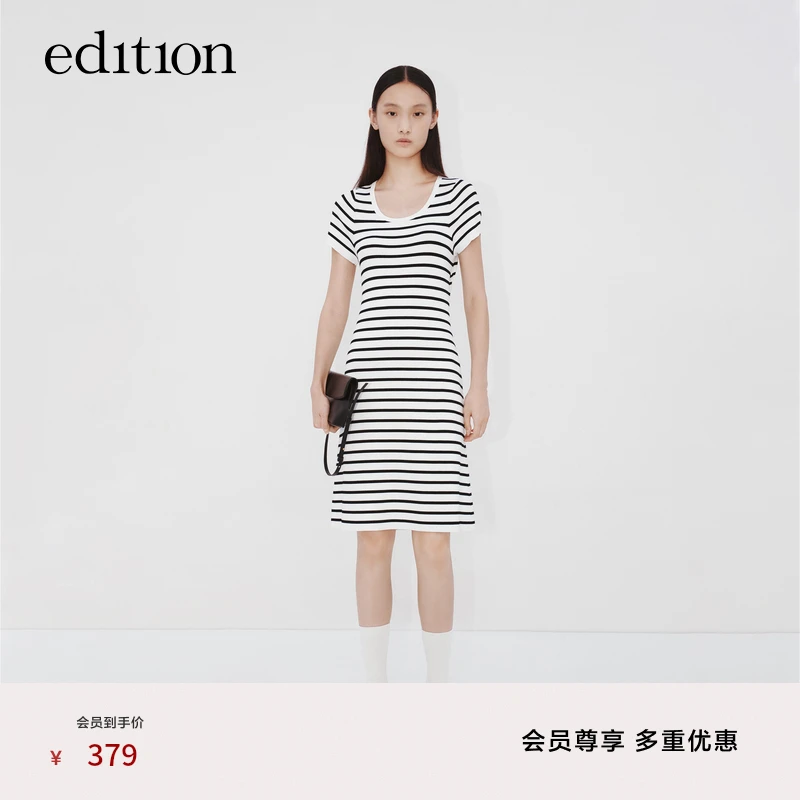 【E+轻生活系列】edition2023夏新款条纹露背针织裙女#EBC2DRS028