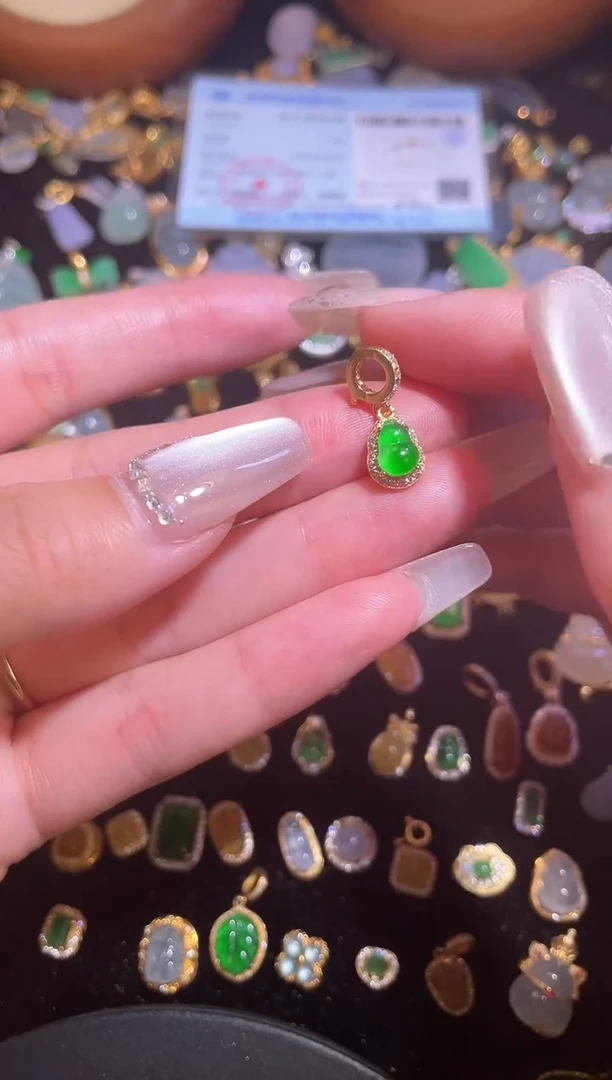 吊坠(不含链)银S925镶嵌翡翠天然A货翡翠