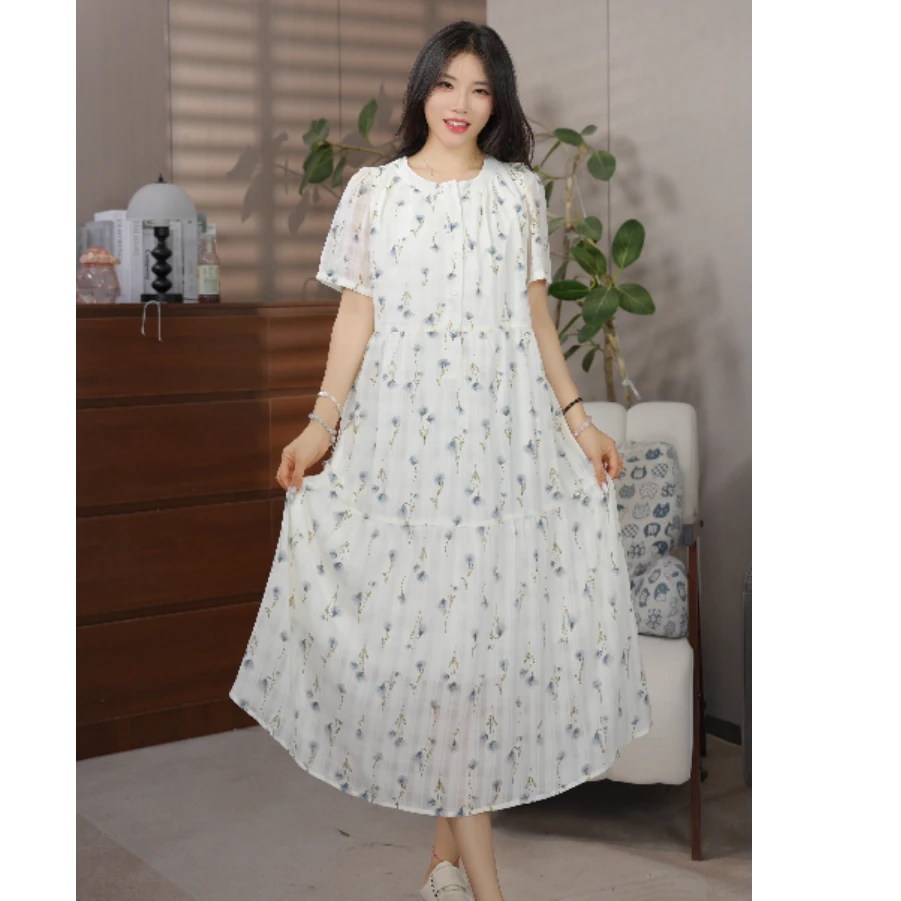 法式碎花连衣裙连肩袖连衣裙女装宽松孕期显瘦夏季休闲孕妇装