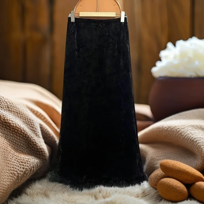 2024002091冬新款女装高端钻石绒加绒半身裙气质显瘦