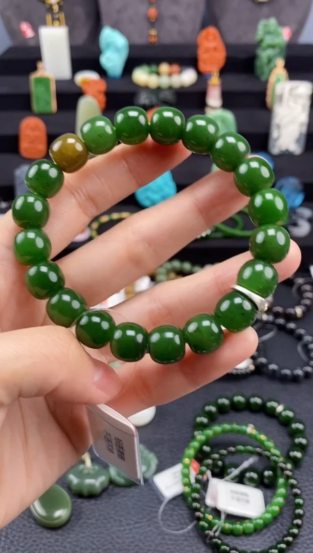 【闪购商品】和田玉-未镶嵌11mm碧玉老型手串