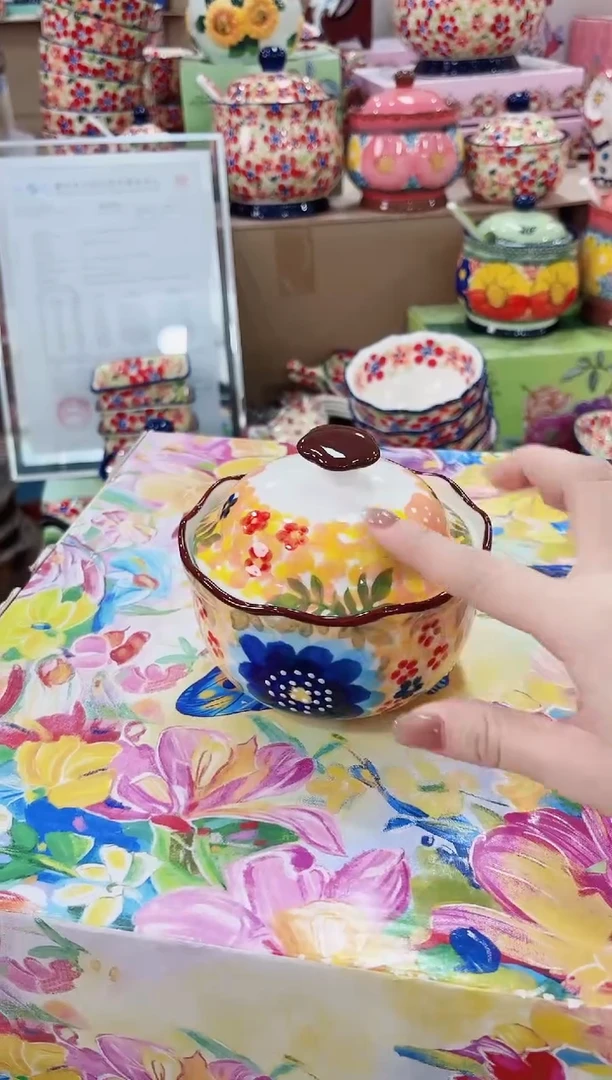 瓷彩花春意-（蓝花）4.5英寸带盖炖盅