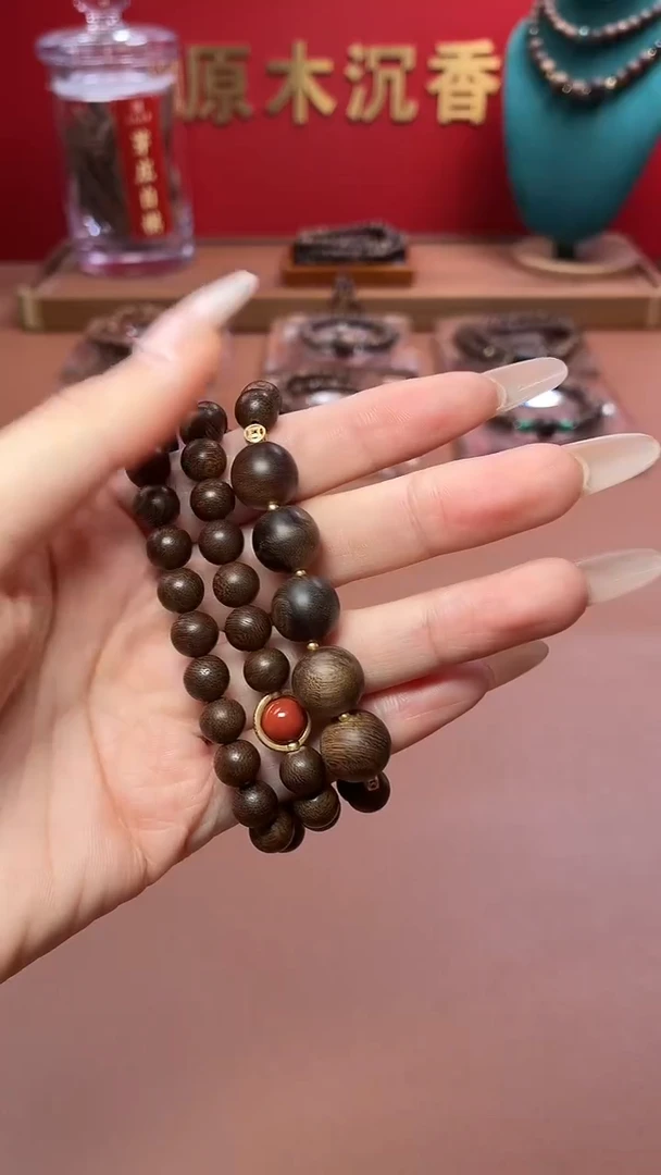 沉香手串沉水越南帝王玉化瘤疤白棋08配玉化瘤疤紫棋12三圈设计