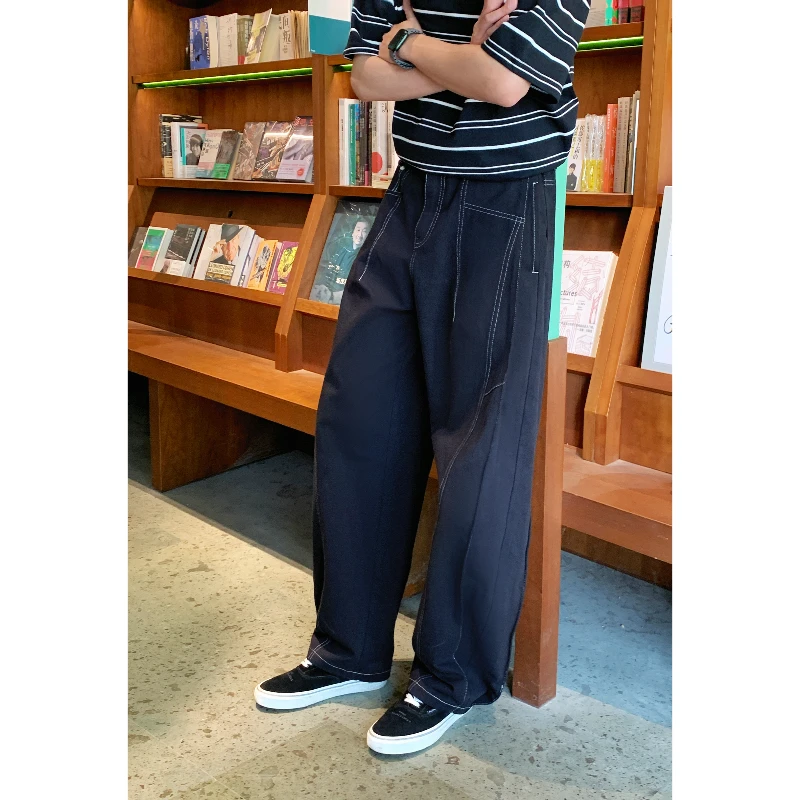 【ONEARTS牛仔裤】2025春夏拼接明线高级感宽松休闲男女同款阔腿裤