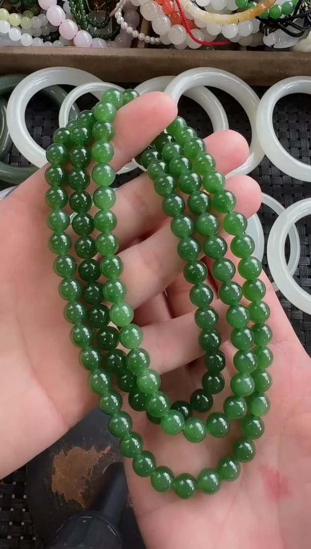 颈饰未镶嵌和田玉8mm碧玉108长链