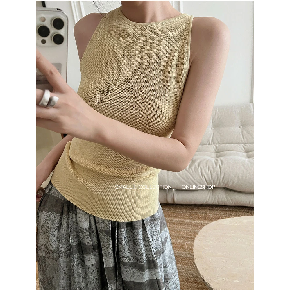 SMALLIU夏季通勤外穿仿亚麻修身针织背心