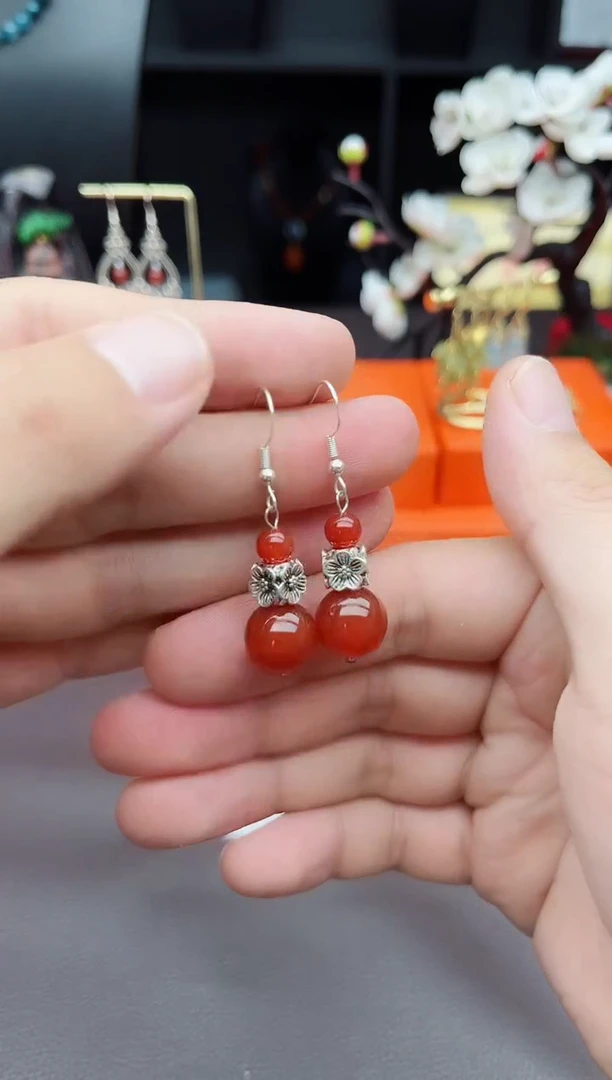 玛瑙/玉髓耳钉银S925镶嵌422000