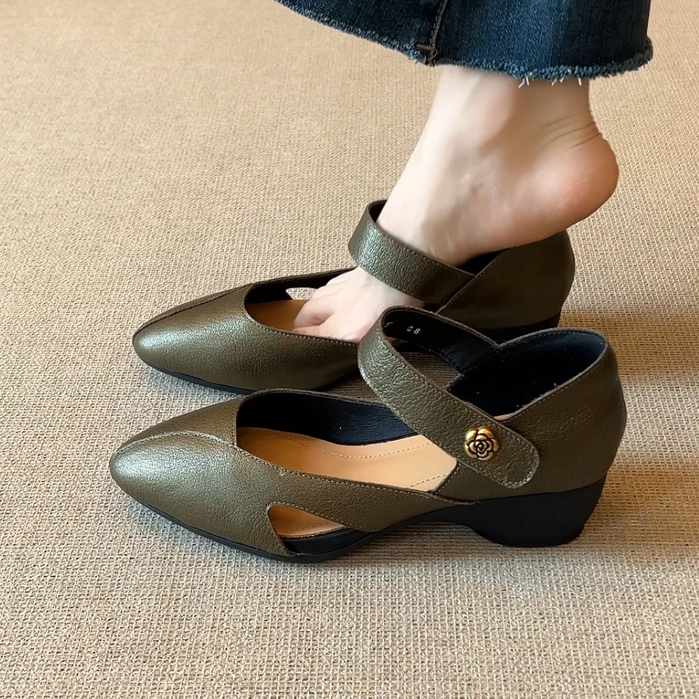 RubyL/4.5cm夏季新款轻熟风复古时尚舒适百搭坡跟纯色包头凉鞋