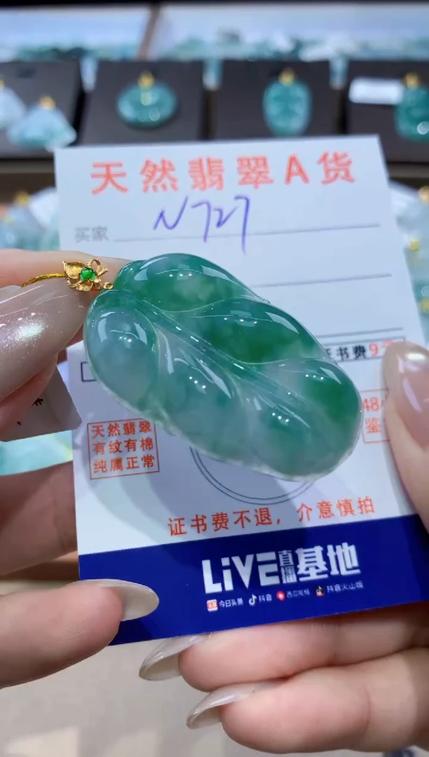 颈饰18K金镶嵌翡翠天然缅甸翡翠A货挂件