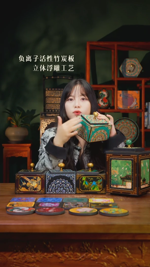 贰*壹藏贰宝唐苑戏春图杯垫一套