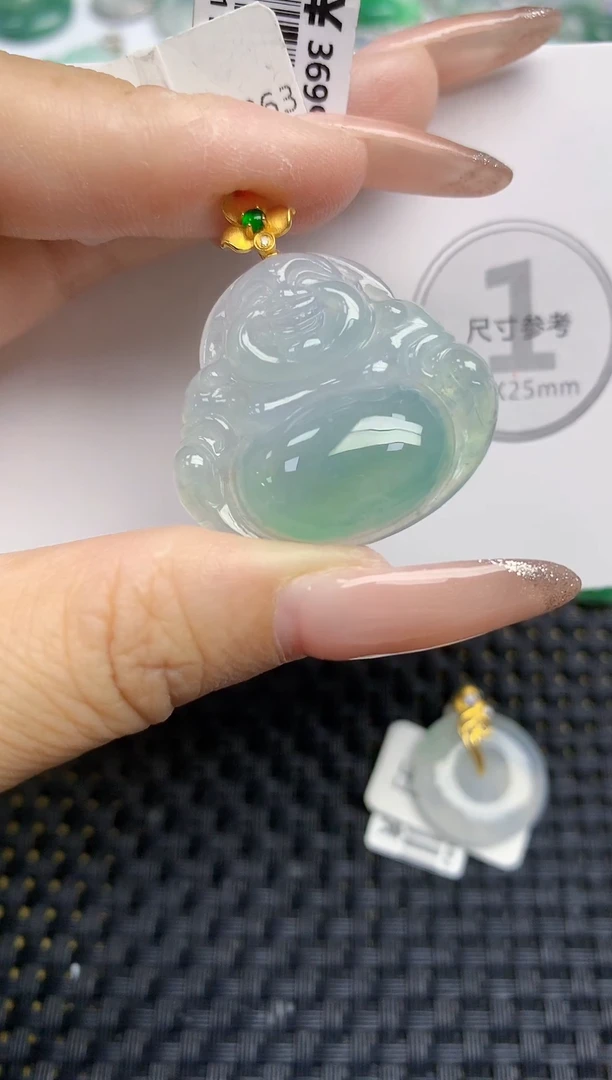 颈饰18K金镶嵌翡翠天然缅甸A货翡翠百元以上9元证书费自理