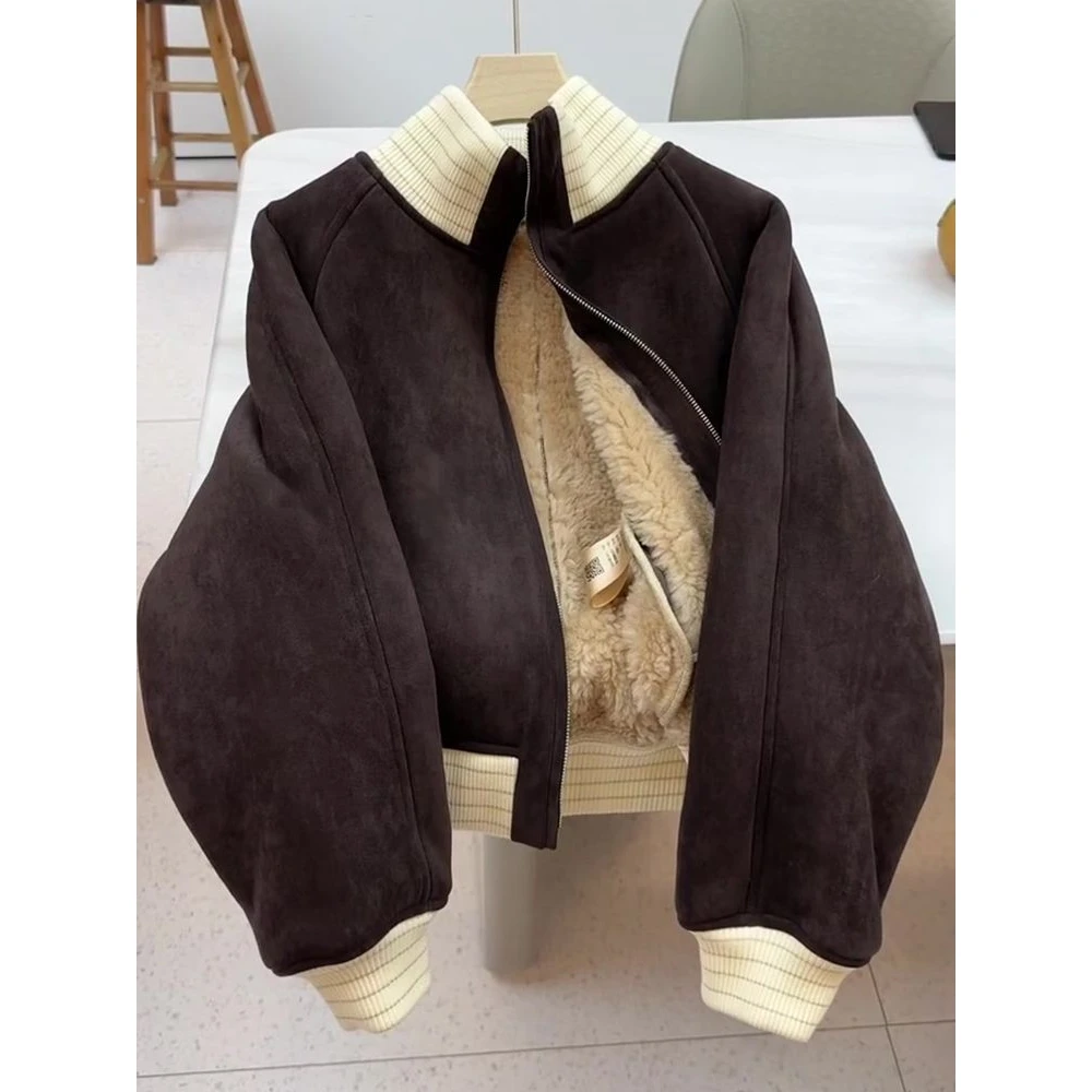 美式复古又酷又飒小香风百搭显瘦通勤超好看深咖色羊羔毛外套