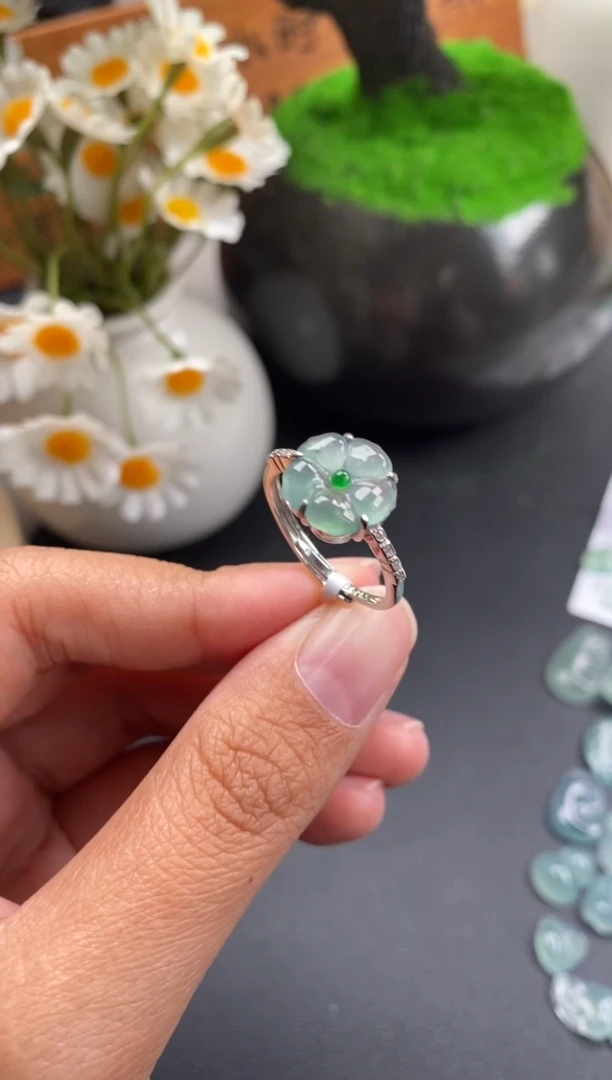 银S925镶嵌散珠翡翠晴底花花