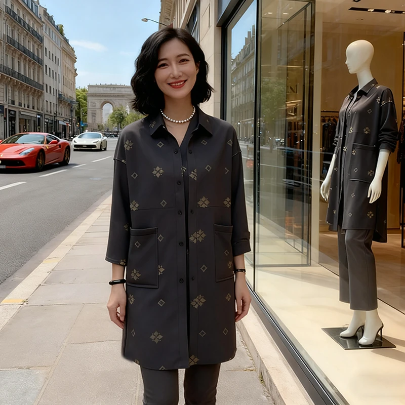 2025秋冬新款翻领中长款风衣外套女时尚气质减龄宽松显瘦长袖大衣