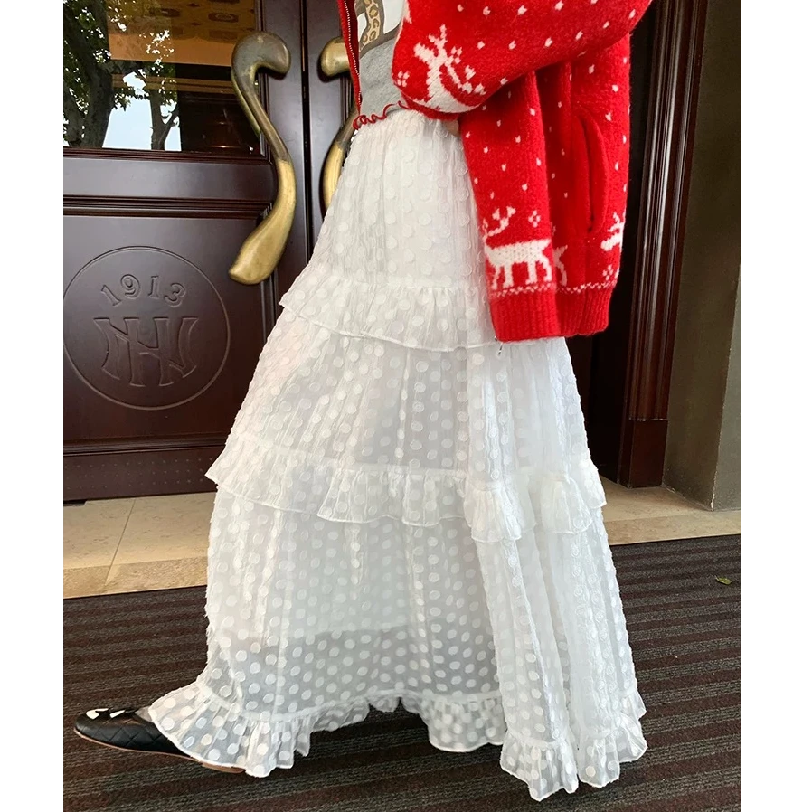 层层叠叠蕾丝蛋糕半身裙女新款白色小个子松紧腰A字裙百搭显瘦