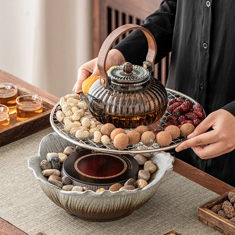 网红围炉煮茶玻璃煮茶壶莲花电陶炉家用耐高温提梁壶泡茶器茶具