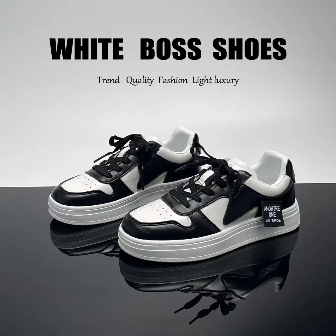 春季新款休闲熊猫色板鞋厚底百搭女鞋舒适低帮休闲鞋 24008